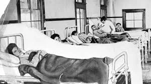 Historical photograph documenting early 20th century isolation ward conditions